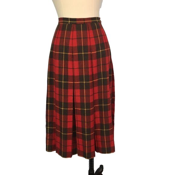 Jack Winter Womens Vintage Red Plaid Pleated Long Midi Skirt, sz 8,‎ 26 Waist - Picture 1 of 10
